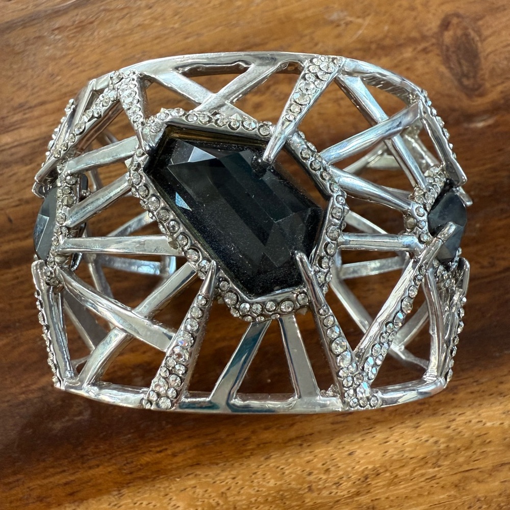 Alexis Bittar Geometric Silver Bracelet with Black Crystal